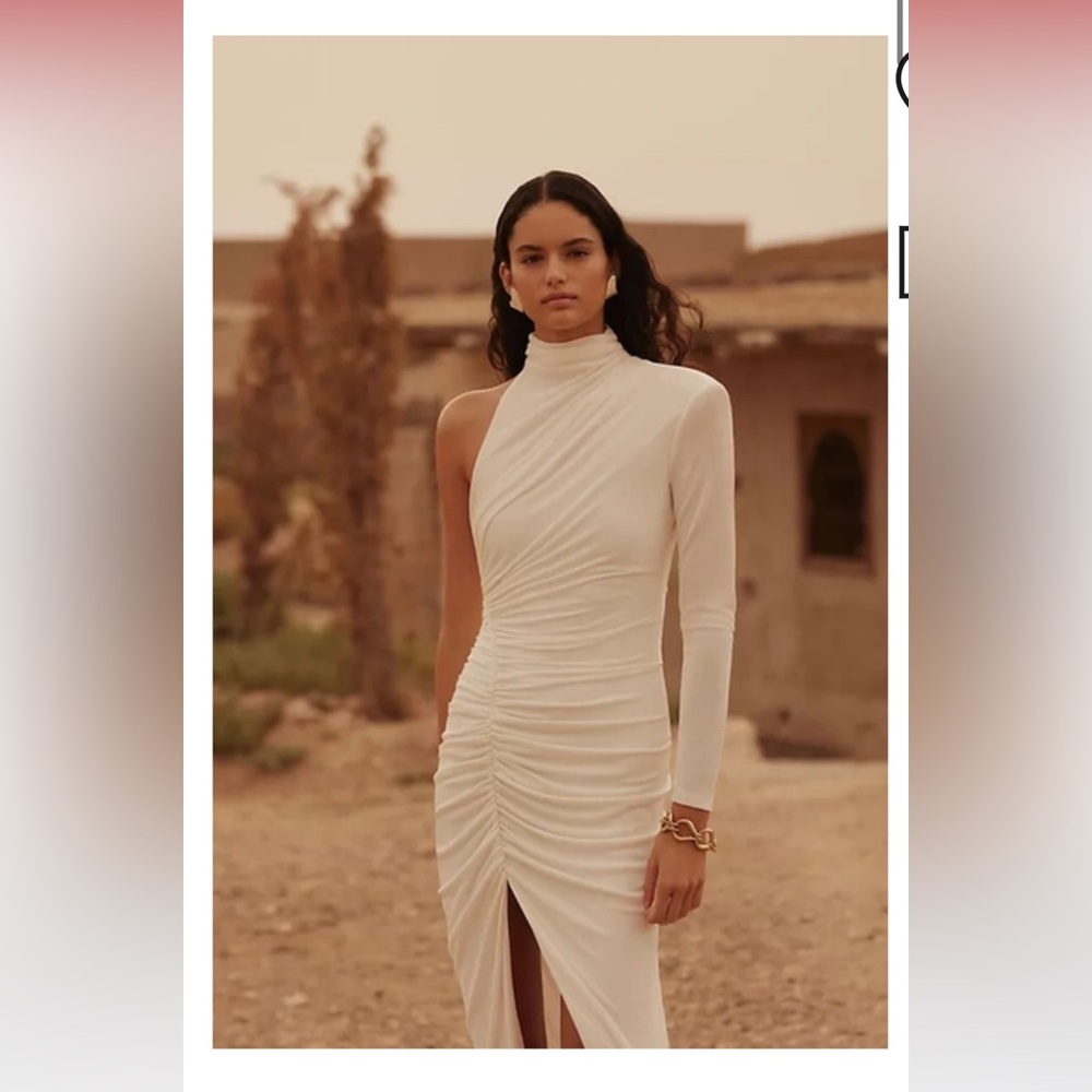MISHA Pauline Asymmetrical Ruched High-Slit Gown WHITE Size Large NWT